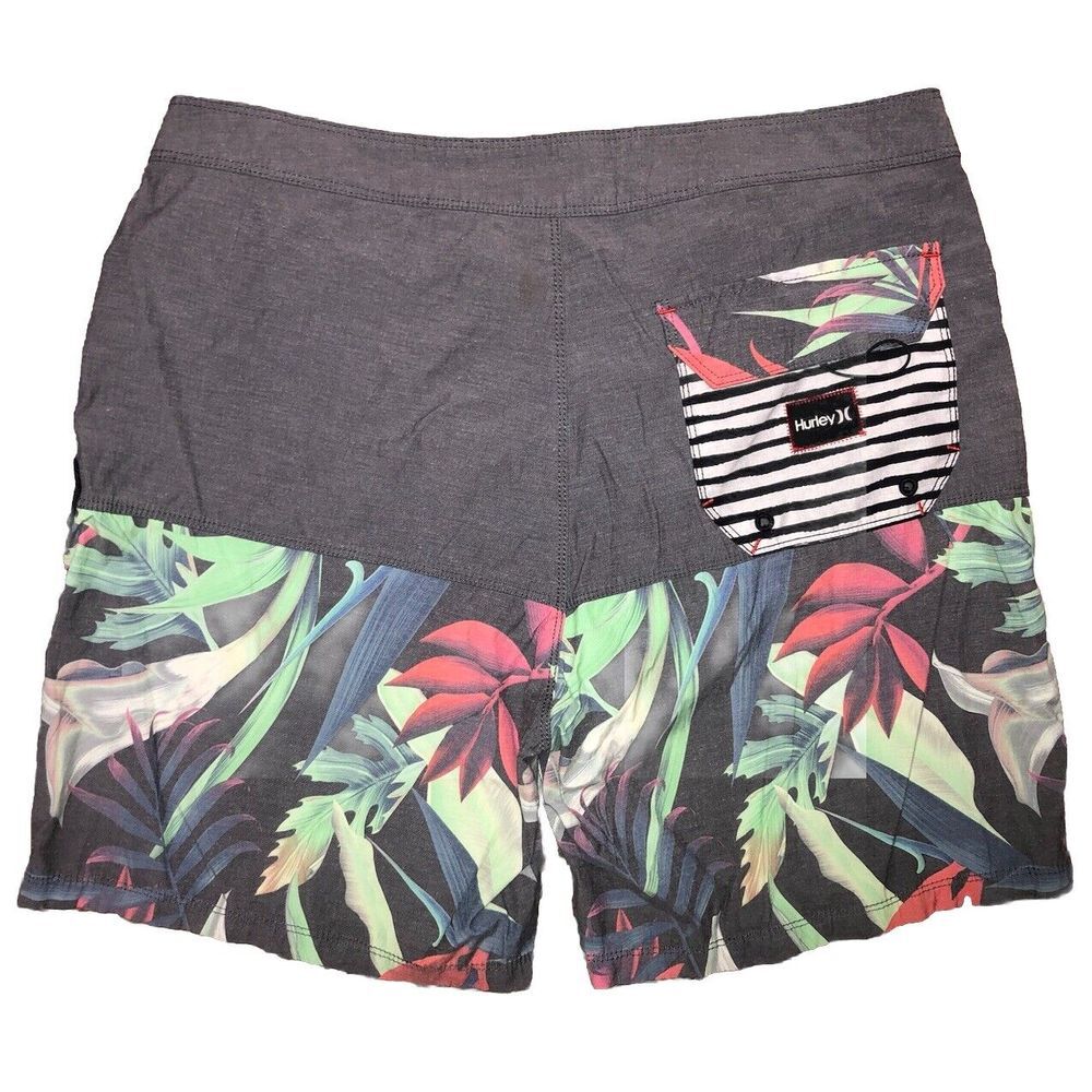 Hurley Men's Floral Gray Swim Trunks Swimsuit  Board‎ Shorts 31
